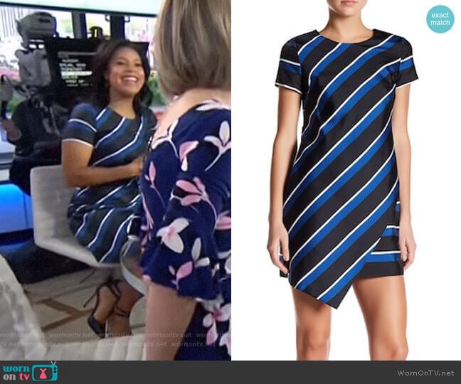 Abbey Stripe Asymmetrical Hem Shift Dress by Cynthia Steffe worn by Sheinelle Jones on Today