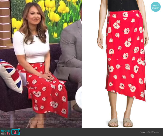 WornOnTV: Ginger’s white ribbed top and floral skirt on Good Morning ...