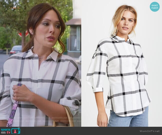 Buttondown Shirt with Lace Up Back by Derek Lam 10 Crosby worn by Camille (Lindsay Price) on Splitting Up Together