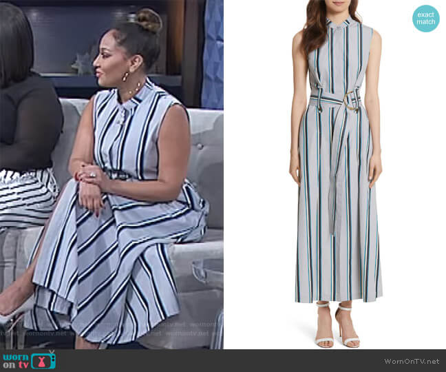 Belted striped cotton midi dress by Diane von Furstenberg worn by Adrienne Houghton on The Real