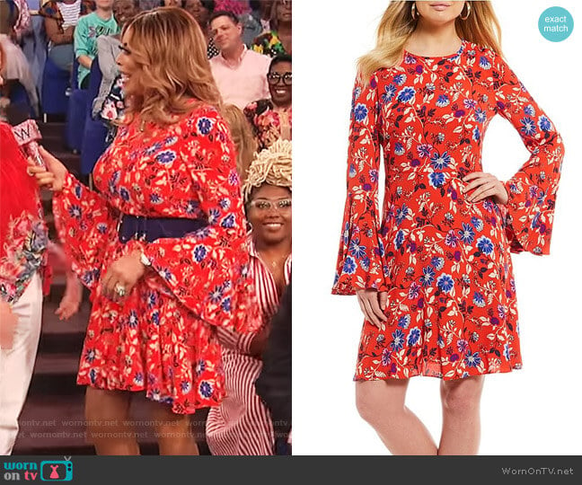 Printed Bell Sleeve Dress by Donna Morgan worn by Wendy Williams on The Wendy Williams Show