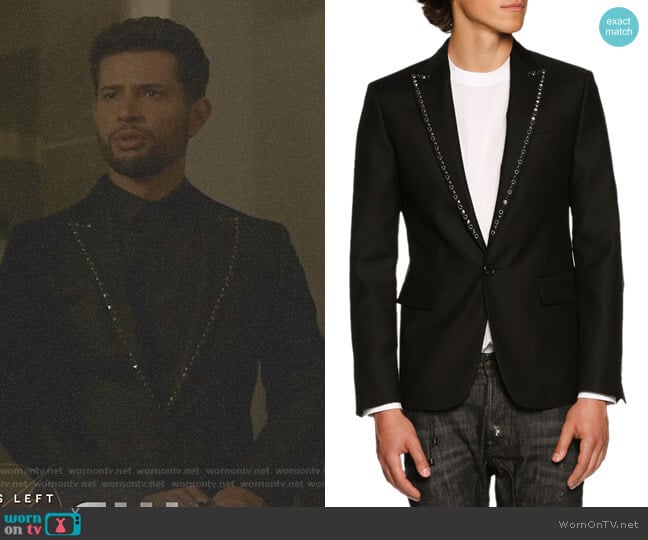 Studded-Lapel Single-Button Blazer by Dsquared2 worn by Sam Flores (Rafael de la Fuente) on Dynasty