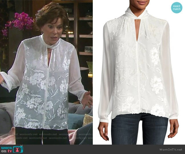 Elastia Floral-Flocked Blouse by Elie Tahari worn by Vivian Alamain (Louise Sorel) on Days of our Lives