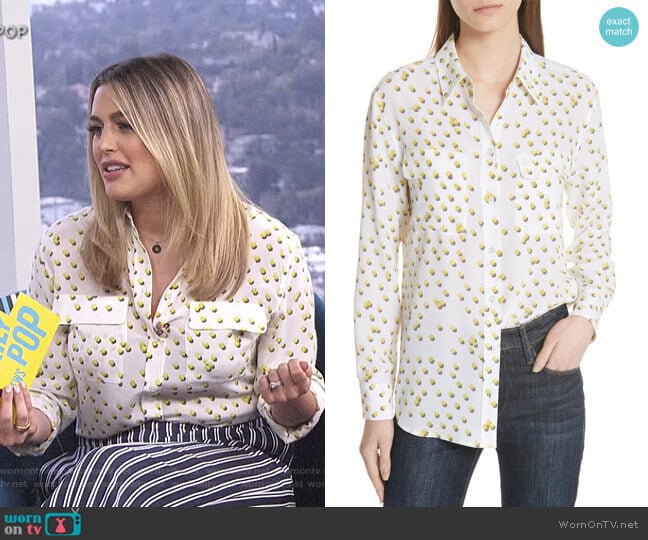 Signature Tennis Ball Silk Blouse by Equipment worn by Carissa Loethen Culiner on E! News