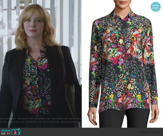 Micro Floral Long-Sleeve Silk Shirt by Etro worn by Beth Boland (Christina Hendricks) on Good Girls