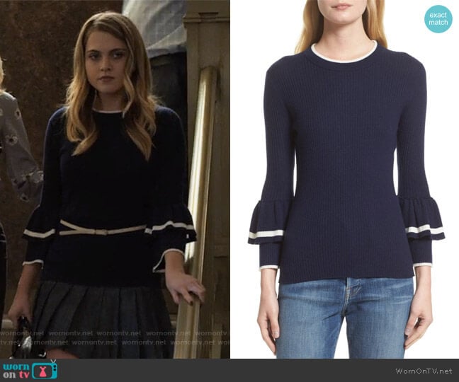 Double Ruffle Cuff Sweater by Frame worn by Chloe Rice (Anne Winters) on 13 Reasons Why