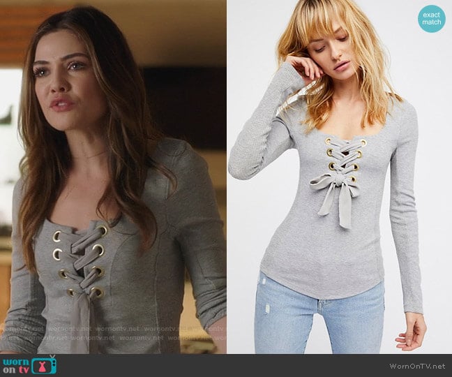 Looking Back Lace-Up Placket Top by Free People worn by Harper Tate (Danielle Campbell) on Famous in Love