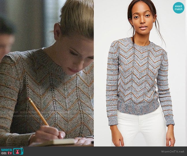 Free People Zig Zag Pullover worn by Betty Cooper (Lili Reinhart) on Riverdale