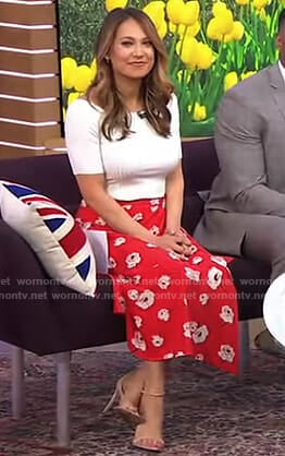 Ginger's white ribbed top and floral skirt on Good Morning America