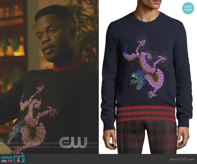 Dragon Appliqué Wool Sweater by Gucci worn by Jeff Colby (Sam Adegoke) on Dynasty