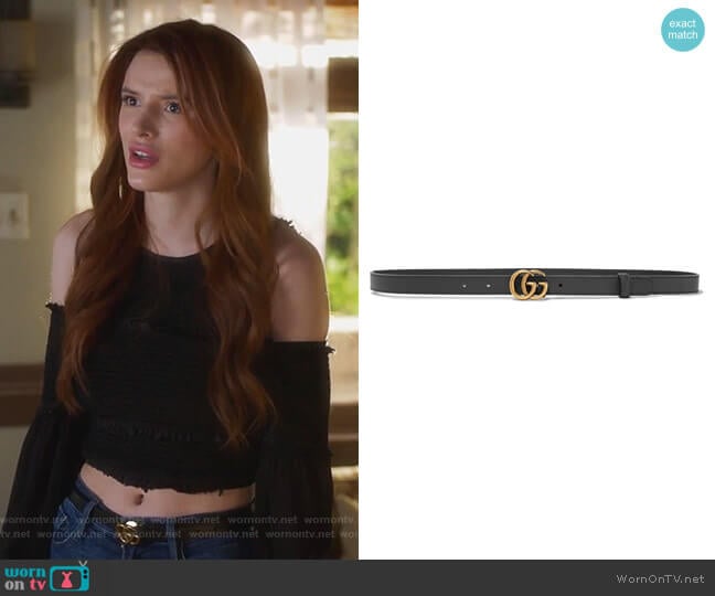 Leather belt by Gucci worn by Paige Townsen (Bella Thorne) on Famous in Love