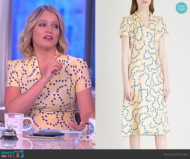 Morgan heart-print silk-satin midi dress by Harley Viera Newton worn by Sara Haines on The View