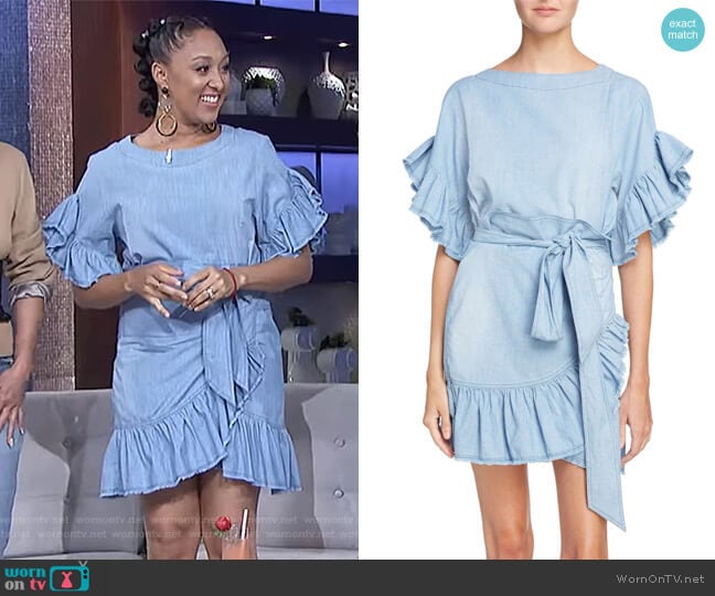 WornOnTV: Tamera’s ruffled chambray wrap dress on The Real | Tamera ...