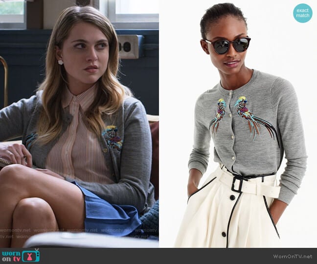 Embroidered Pheasant Jackie Cardigan by J. Crew worn by Chloe Rice (Anne Winters) on 13 Reasons Why