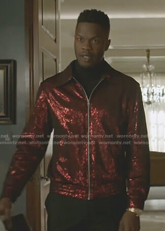 Jeff's red sequin bomber jacket on Dynasty