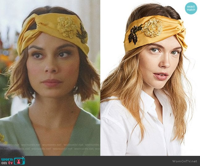 Rose Turban Headband by Jennifer Behr worn by Cristal Flores (Nathalie Kelley) on Dynasty