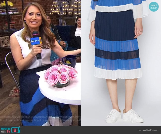 WornOnTV: Ginger’s blue striped pleated skirt on Good Morning America ...