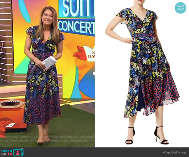 Mixed Print Lace-Up Midi Dress by Karen Millen worn by Ginger Zee on Good Morning America