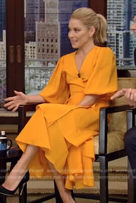 Kelly’s orange striped wrap dress on Live with Kelly and Ryan