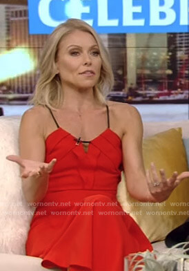 Kelly’s red asymmetric dress on Live with Kelly and Ryan