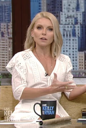 Kelly’s white eyelet dress on Live with Kelly and Ryan