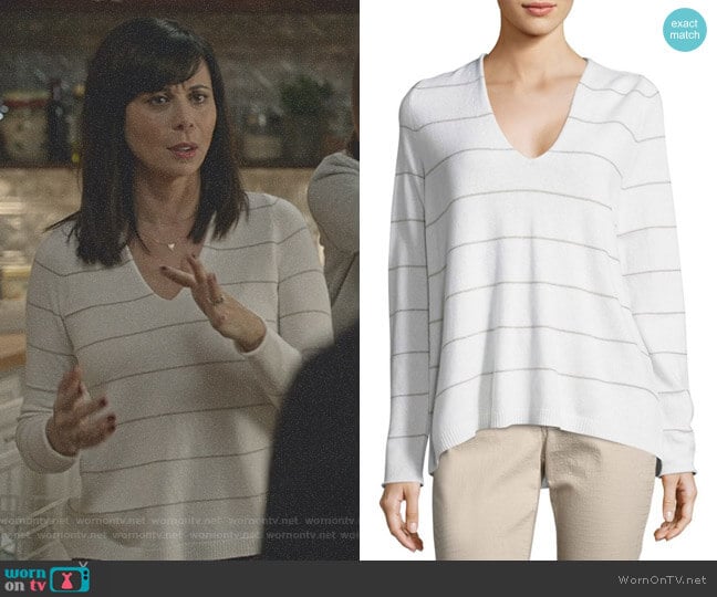 V-Neck Striped Cashmere Sweater by Lafayette 148 New York worn by Cassandra Nightingale (Catherine Bell) on Good Witch