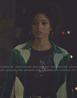 Maia's white and green paneled jacket and lace-up pants on Shadowhunters