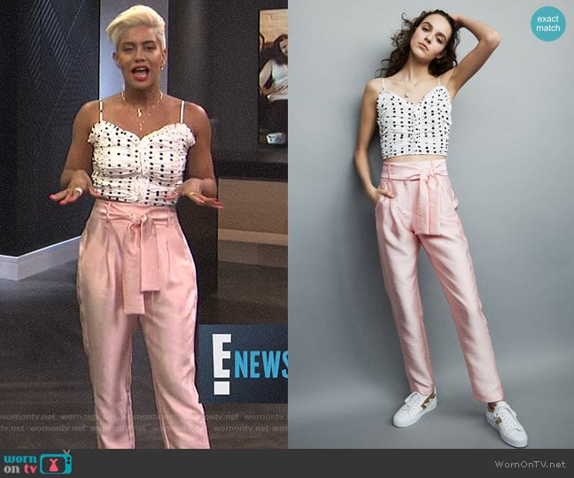 'Lenota' Camisole and Pleated Pants with Belt by Maje worn by Sibley Scoles on E! News