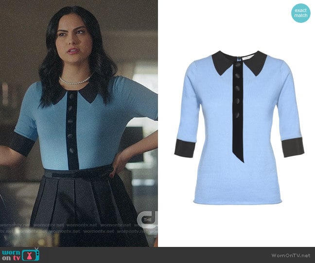 Marc Jacobs Trompe L'Oeil Knit Short Sleeve Sweater worn by Veronica Lodge (Camila Mendes) on Riverdale