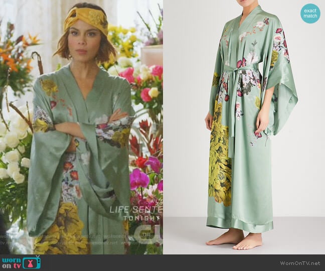 Floral-Print Silk-Satin Kimono Robe by Meng worn by Cristal Flores (Nathalie Kelley) on Dynasty