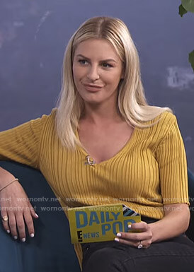 Morgan’s yellow ribbed top on E! News Daily Pop