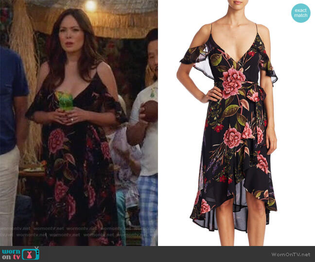 Peony Floral Wrap Silk Dress by Nicholas worn by Camille (Lindsay Price) on Splitting Up Together