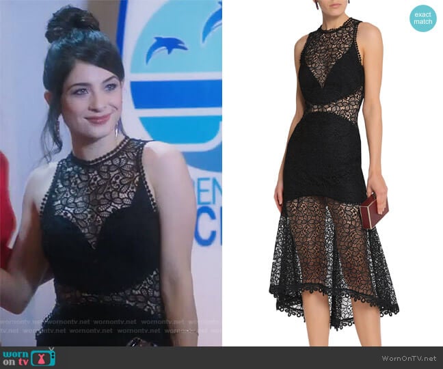 Picot-trimmed fluted lace dress by Nicholas worn by Alexis Gleen (Niki Koss) on Famous in Love