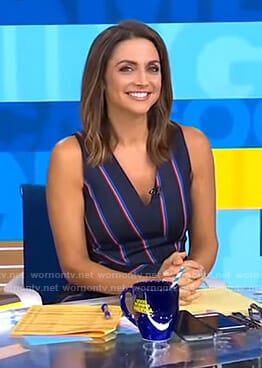 Paula's navy striped sleeveless top on Good Morning America