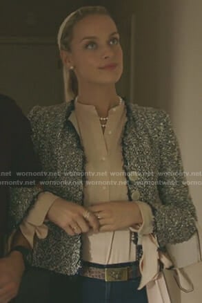 Poppy Langmore's pink tie cuff blouse on Imposters