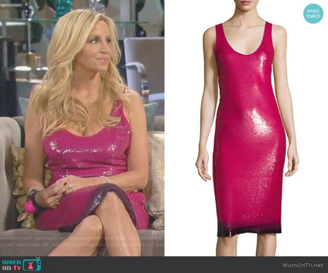 Sequined Ombre-Hem Sleeveless Dress by Ralph Lauren Collection worn by Camille Grammer on The Real Housewives of Beverly Hills