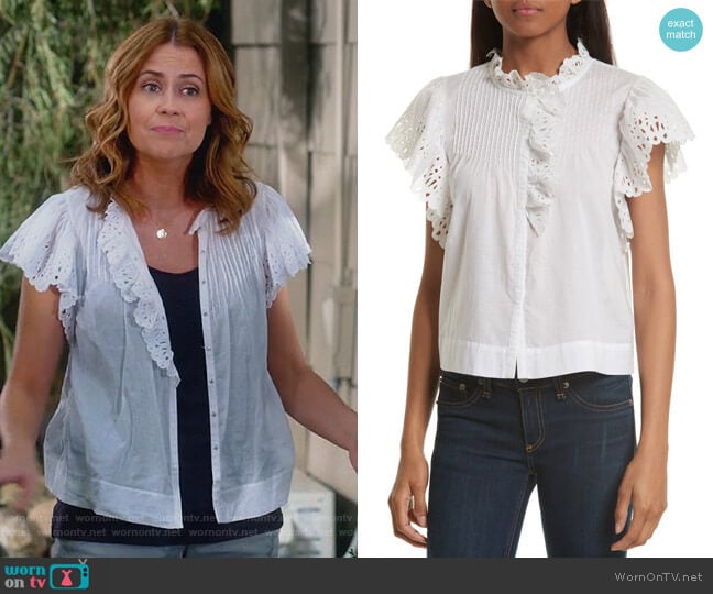 Nouveau Eyelet Cotton Top by Rebecca Taylor worn by Lena (Jenna Fischer) on Splitting Up Together