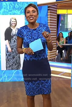 Robin’s blue printed sheath dress on Good Morning America