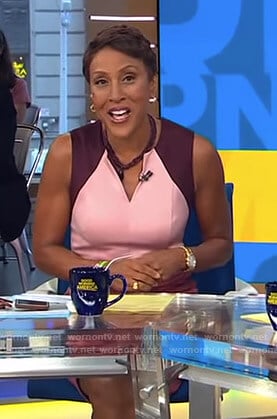 Robin’s pink colorblock v-neck dress on Good Morning America