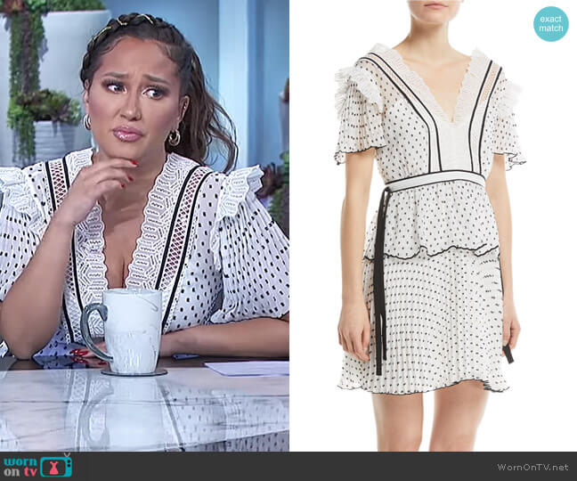 V-Neck Short-Sleeve Dotted Frilled Short Cocktail Dress by Self Portrait worn by Adrienne Houghton  on The Real
