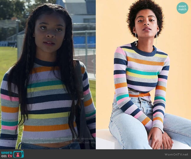 Rainbow Stripe Crew-Neck Sweater by Silence + Noise at Urban Outfitters worn by Sheri Holland (Ajiona Alexus) on 13 Reasons Why