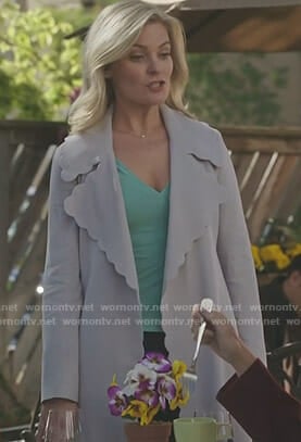 Stephanie’s grey scalloped trim coat on Good Witch