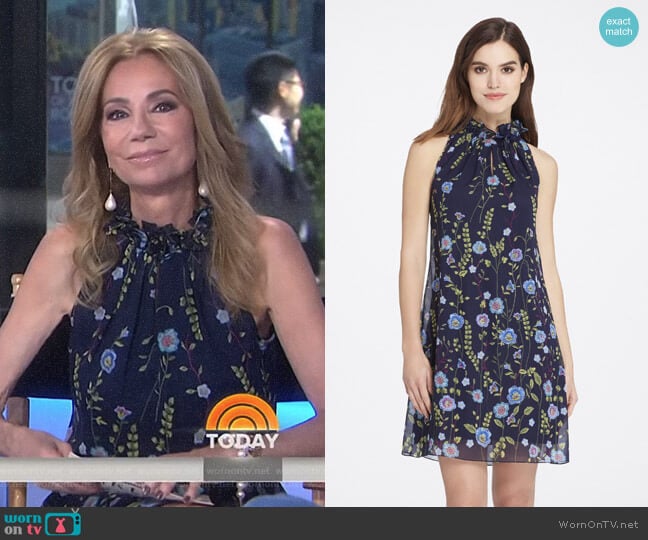 Ruffled Keyhole Floral Print Chiffon Dress by Tahari ASL worn by Kathie Lee Gifford on Today