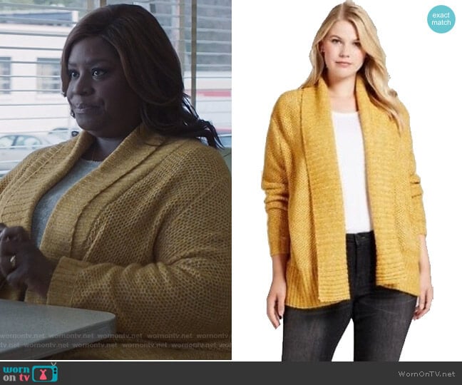 Yellow plus size cardigan by Target worn by Ruby Hill (Retta) on Good Girls