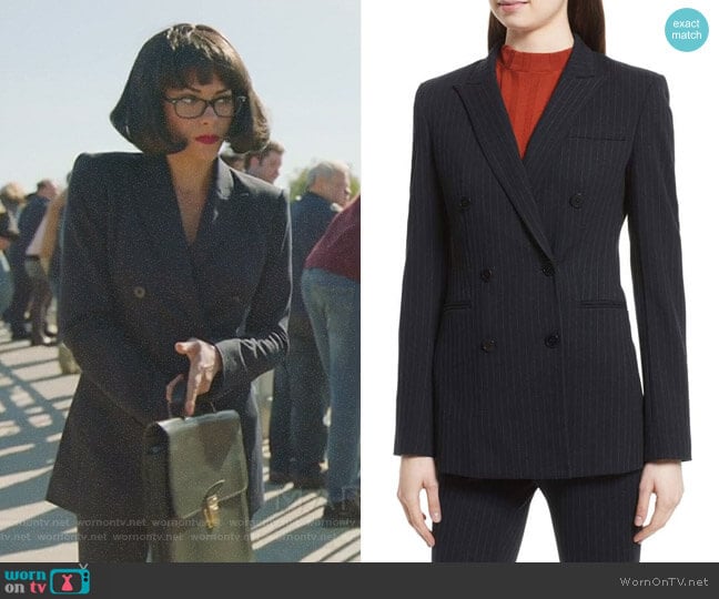 Pinstripe Power Blazer by Theory worn by Maddie (Inbar Lavi) on Imposters