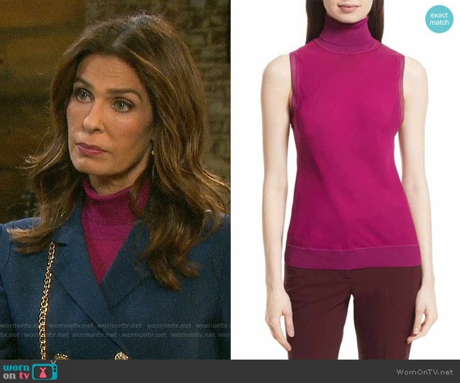 Theory Turtleneck Bias Silk Top worn by Hope Williams (Kristian Alfonso) on Days of our Lives