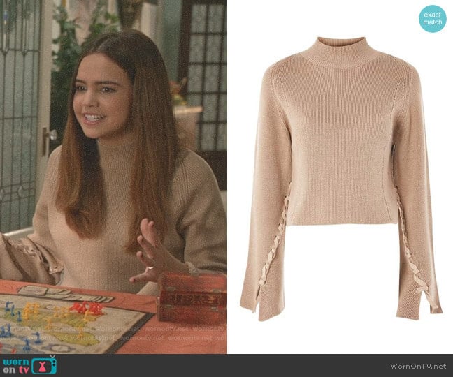 Lace Sleeve Funnel Neck Sweater by Topshop worn by Grace Russell (Bailee Madison) on Good Witch