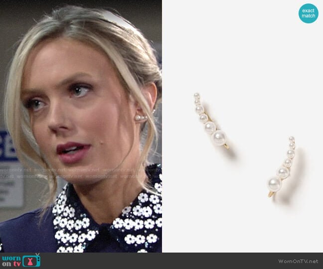 Topshop Pearl Ear Climbers worn by Abby Newman (Melissa Ordway) on The Young and the Restless