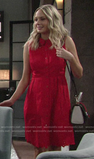 Abby’s red shirtdress with grommets on The Young and the Restless