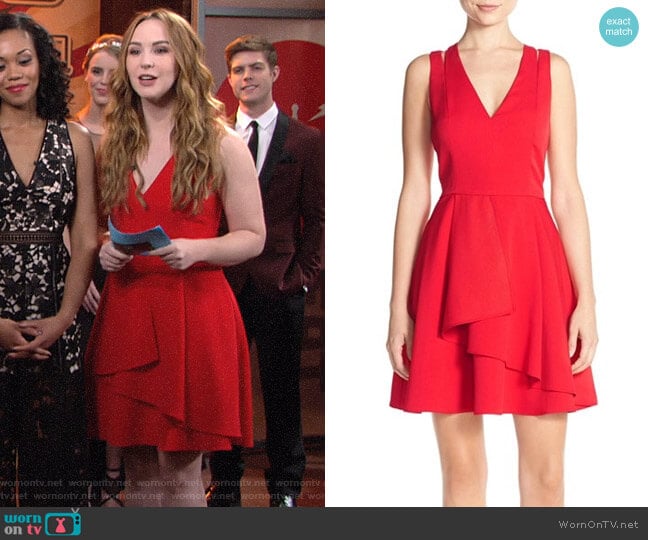 Adelyn Rae Asymmetrical Crepe Fit & Flare Dress worn by Mariah Copeland (Camryn Grimes) on The Young and the Restless